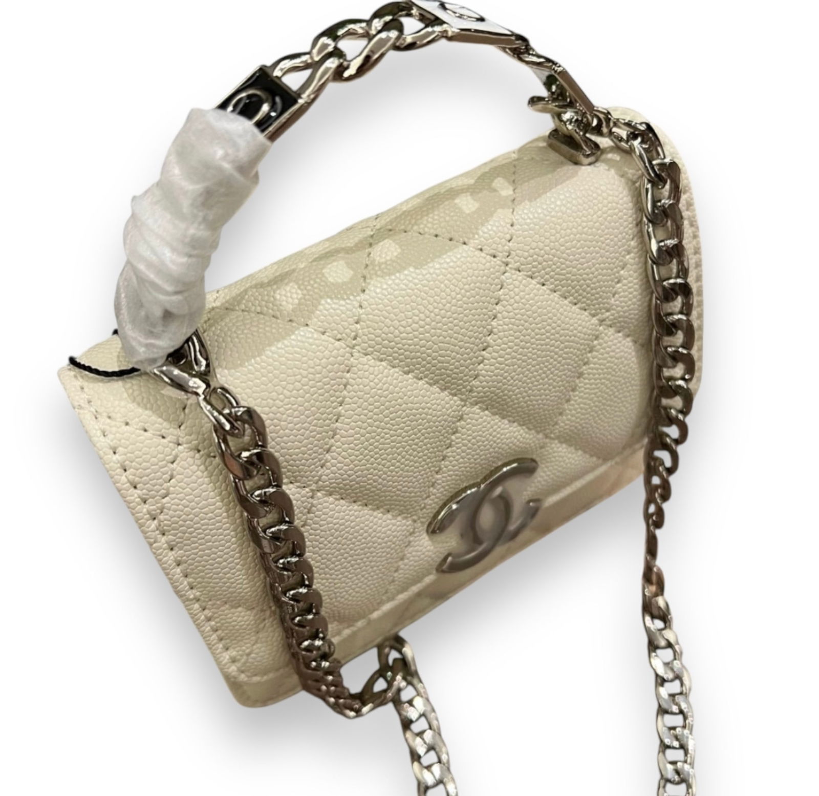 CHANEL White Quilted Mini 2Way Carry Beaute Bag & Original Box (1 of 6)