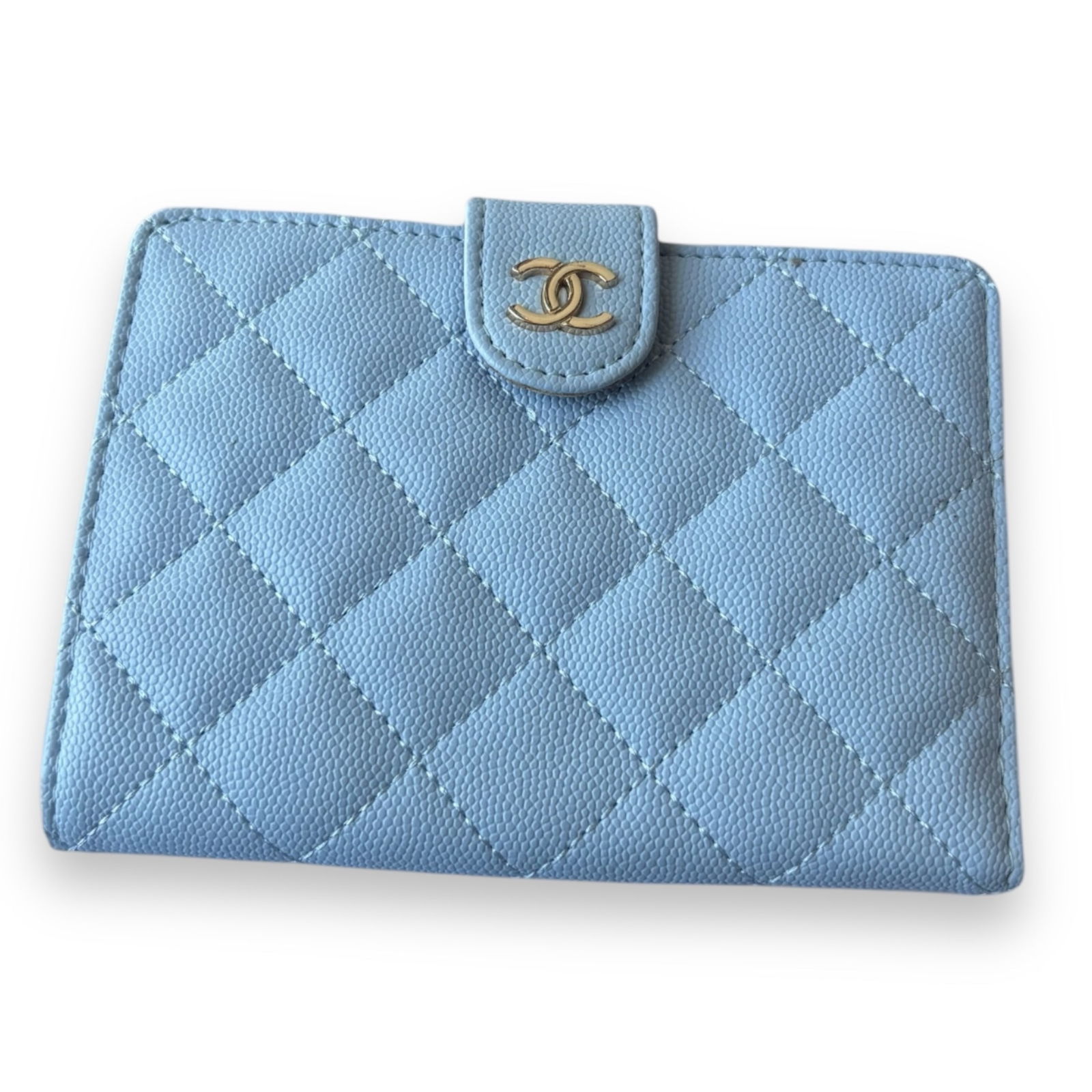 CHANEL Sky Blue/Red Quilted Front Snap Beaute Wallet & CHANEL Gift Bag (1 of 6)