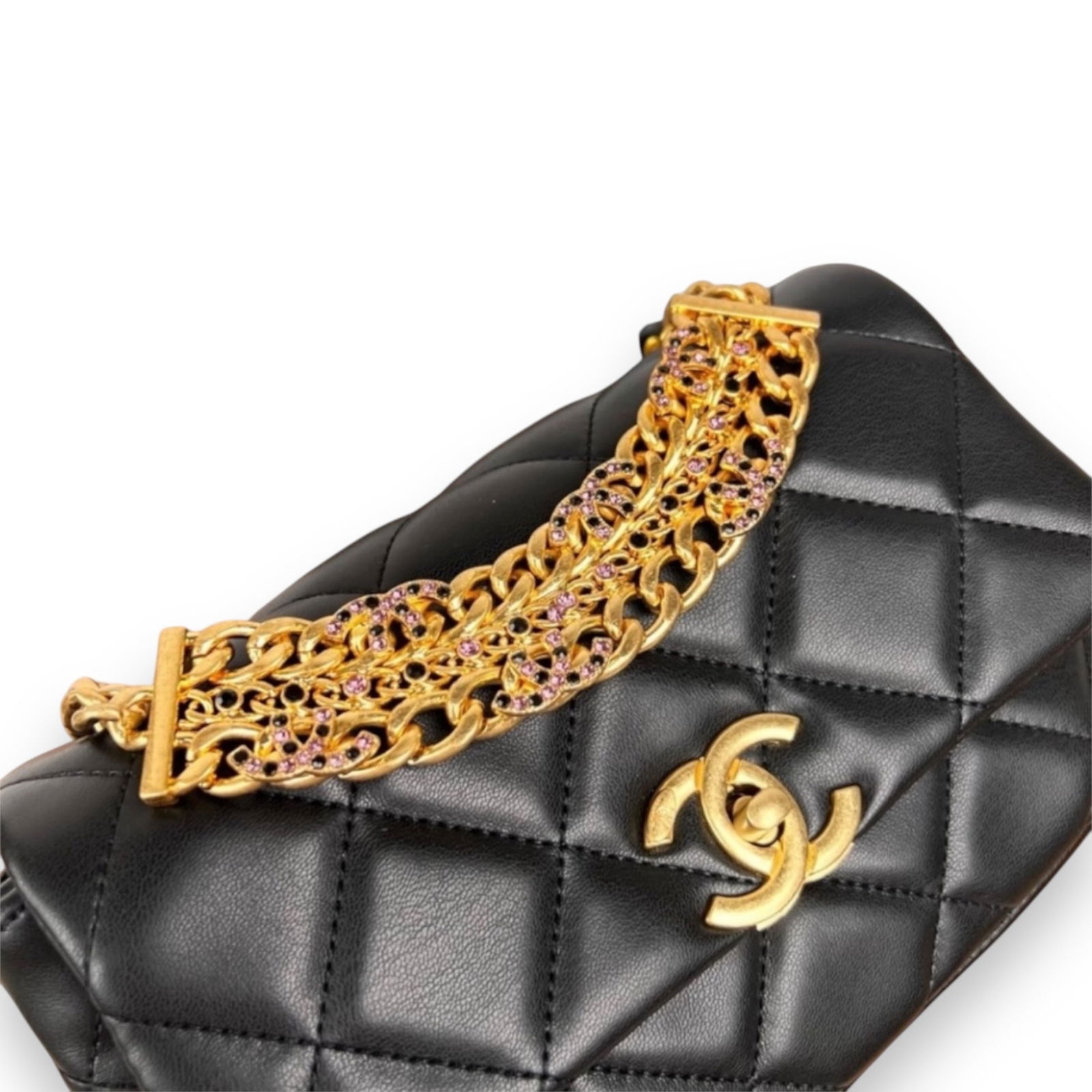 CHANEL Purple & Black Rhinestone Halo Quilted Beaute Bag & Original Box (1 of 8)