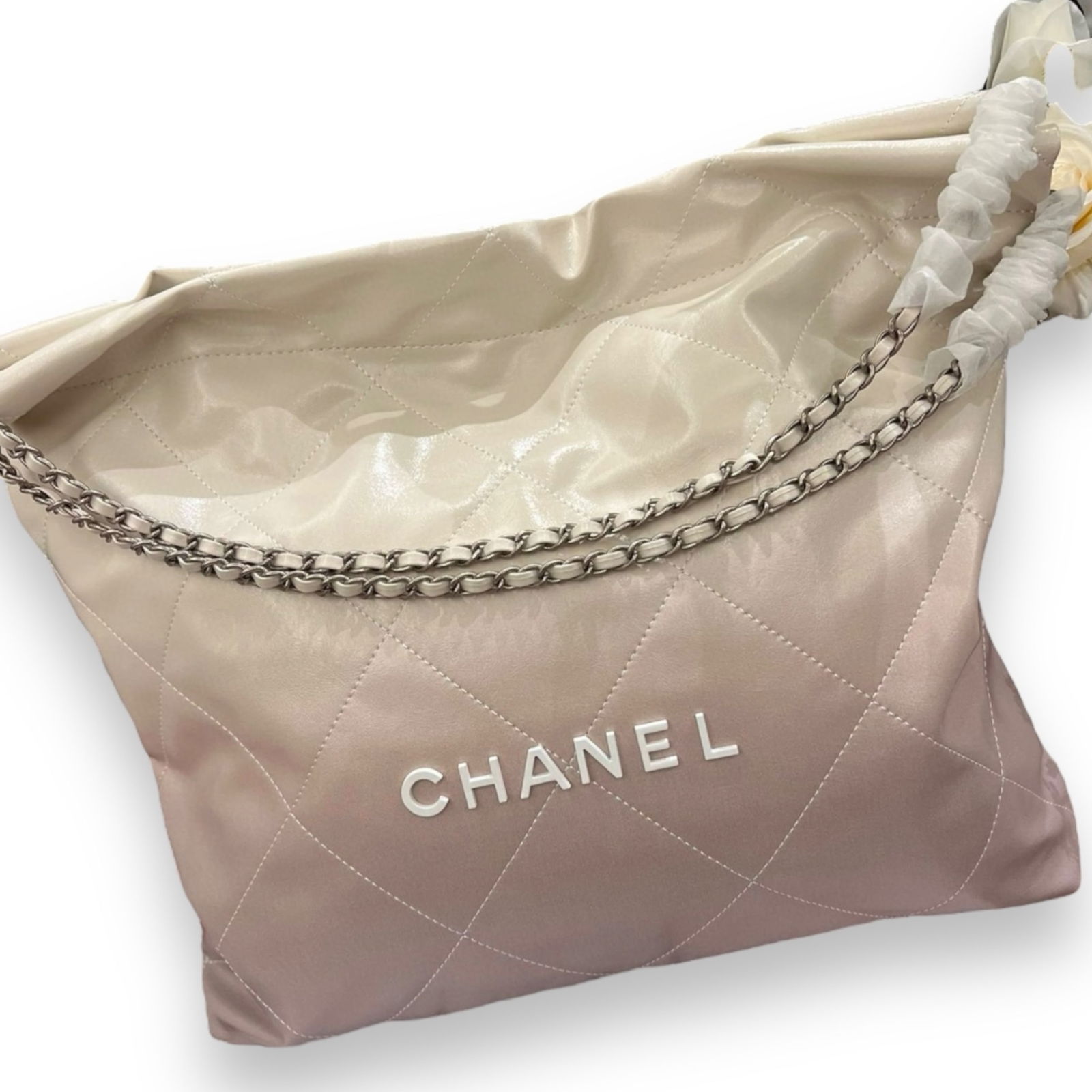 CHANEL Lg Quilted White & Purple Gradient 22 Shiny Beaute Bag & Pouch (1 of 7)