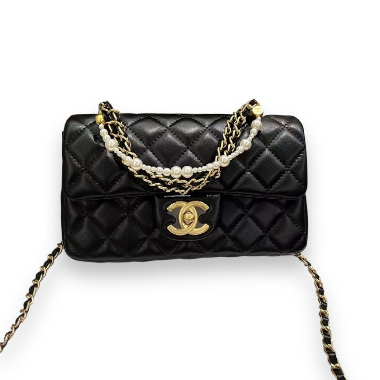 Black Quilted CHANEL Pearl Accent Flap Beaute Bag & Original Box (1 of 8)