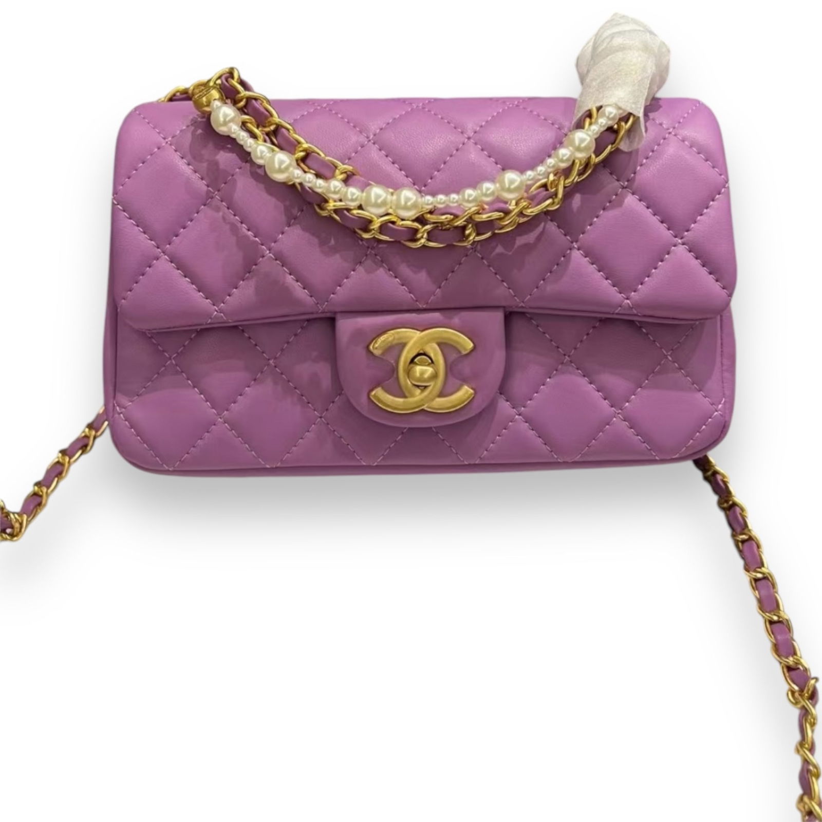 Purple Quilted CHANEL Pearl Accent Flap Beaute Bag & Original Box (1 of 7)