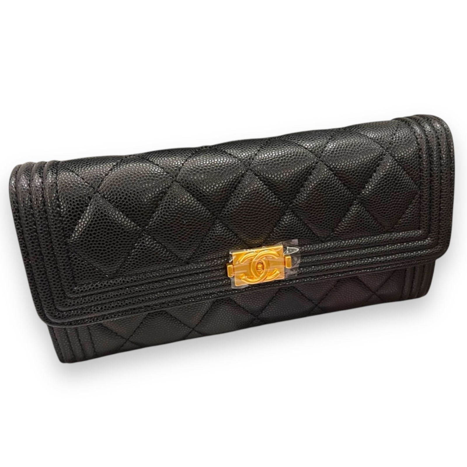 CHANEL Black Quilted CHANEL Le Boy Wallet & Original Box (1 of 7)