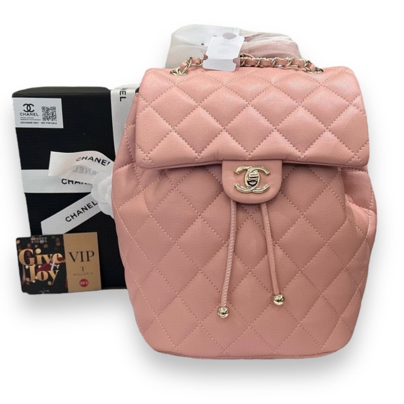 CHANEL Pink/Silver Quilted Caviar Pattern Beaute Backpack & Original Box (1 of 7)
