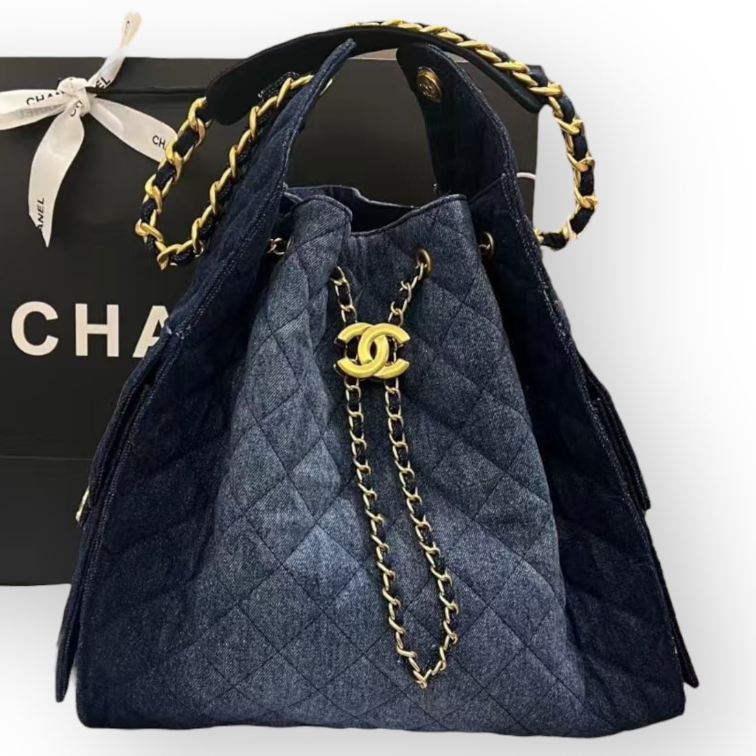 CHANEL XL Denim Top Handle Hobo Beaute Bag & CHANEL Gift Bag (1 of 8)