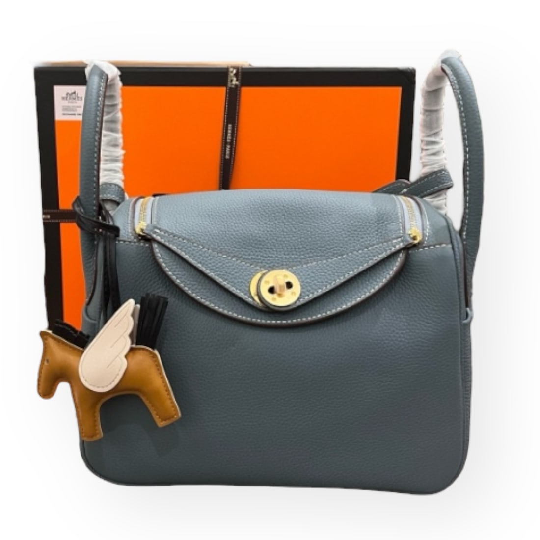 Hermes Lindy Bag Pale Blue Taurillon Pattern Beaute Bag & Original Box (1 of 8)