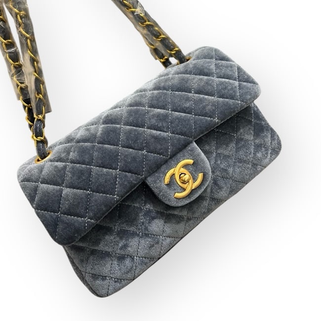 CHANEL Blue Velvet/Red Med Double Flap Beaute Bag & Original Box (1 of 8)