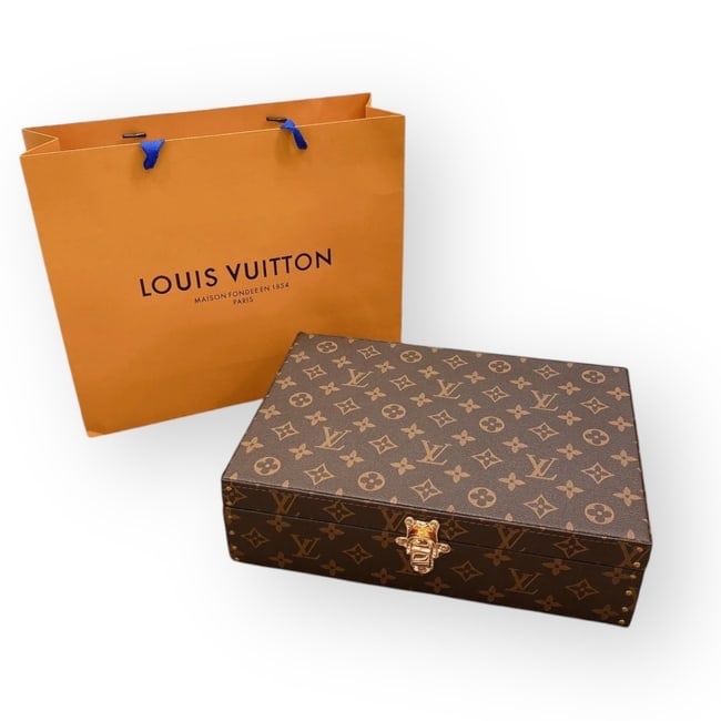 Louis Vuitton Brown Monogram/Brown Jewelry/Accessory Box: • Louis Vuitton • Brown Monogram • Jewelry & Accessories Box • Brown Interior • Separated Storage Compartments • Watch Storage • Gold Tone Hardware • Front Lock