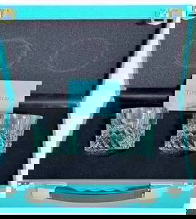 Tiffany & Co. Tiff Blue 2Pc Crystal Glass Set & Original Storage Box: • Tiffany & Co. • Tiffany Blue • 2 Piece • Crystal Set Of Glasses • Tiff & Co. Engraved Logo On The Bottom • Original Storage Box With Handle Included