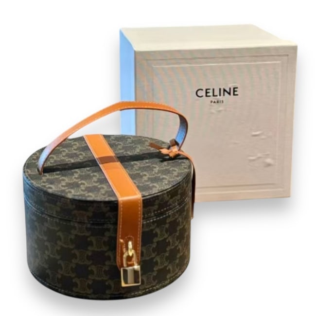 CELINE Triomphe Jewelry Box & Original Box: • Celine • Triomphe • Jewelry Case • Celine Lock & Key Included • Internal Removable Mirror • 2 Removable Layers • Ring Holders • 2 Seperated Compartments &bull