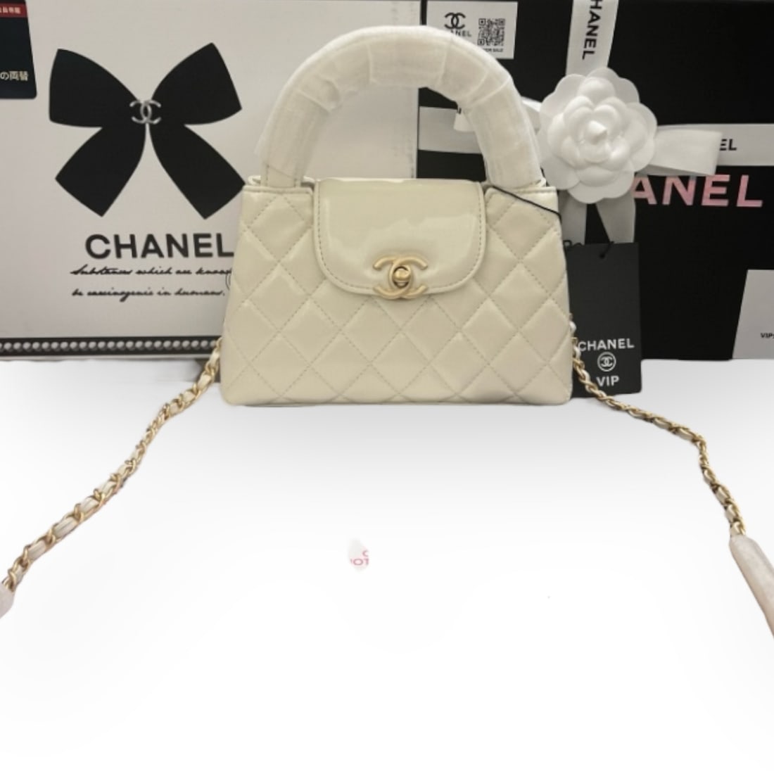 CHANEL White 23k Kelly Mini Shopping Beaute Bag & Original Box (1 of 9)