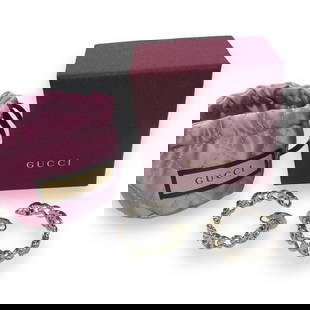Gucci Interlocking G Gourmette Chain Hoop Earrings, Original Bag, & Box: • Gucci • Metal Interlocking G • Gourmette Chain Hoop Earrings • Palladium • Length: .75” (in) • Height: .75” (in) • Silver Tone Hardware • Original