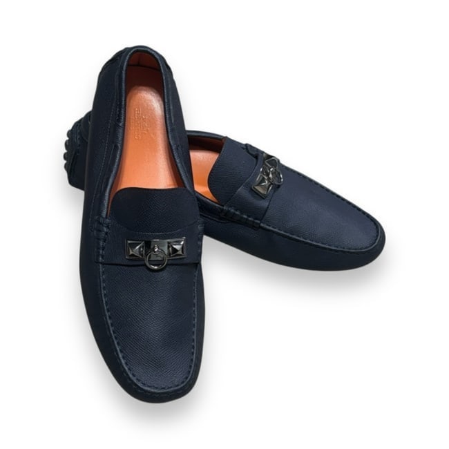 Hermes Men's Navy Irving Loafers &  Original Dust Bags Size 45 (US Size 12) (1 of 6)