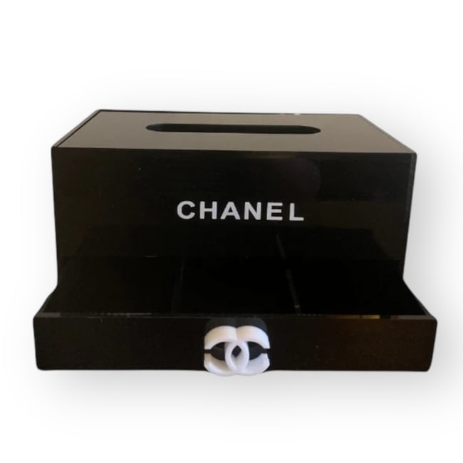CHANEL Tissue Box Holder W/ Drawer Black/White (1 of 6)