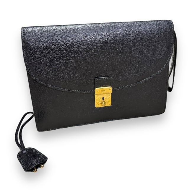 GUCCI Vintage Envelope Flip Lock Wristlet Clutch Black/Gold & Original Key (1 of 12)