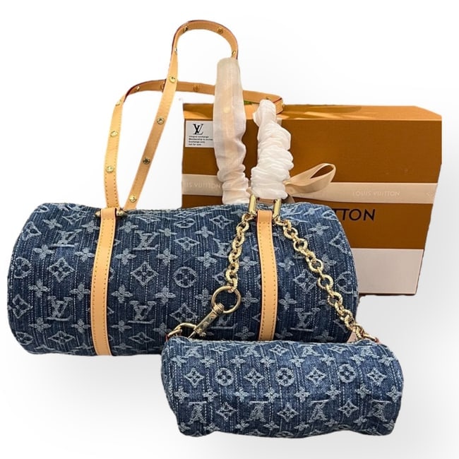 Louis Vuitton 2Pc Monogram Denim Papillon Beaute Bag & Original Box (1 of 6)