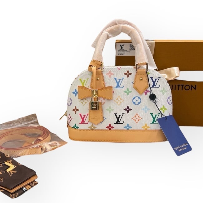 Louis Vuitton Alma BB White Multi Monogram 2Way Carry Beaute Bag, Lock/Key, & Box: • Louis Vuitton • White Multicolor • Signature Monogram Print • Alma BB • Double Handles • Single/Removable Shoulder Strap Included • Top Handle Or Shoulder Carry &b