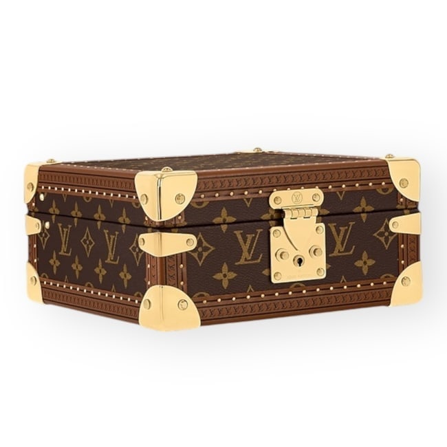 Louis Vuitton Blue/Brown Monogram & Gold Beaute Jewelry/Accessory Box: • Louis Vuitton • Brown Monogram • Blue Interior • Jewelry & Accessories Box • 2 Removable Stacked Trays • Separated Storage Compartments • Ring Holder • Gold T