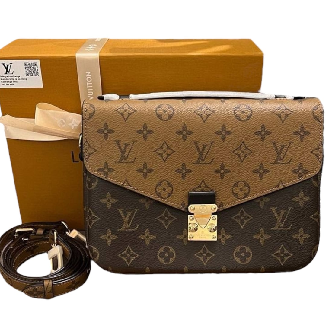 Louis Vuitton Reverse Monogram Pochette Metis Beaute Bag & Original Box: • Louis Vuitton • Pochette Metis • Reverse Monogram • Gold Tone Hardware • Top Handle • Removable Strap Included • S Lock Closure • Exterior Rear Zip Pocket &bu