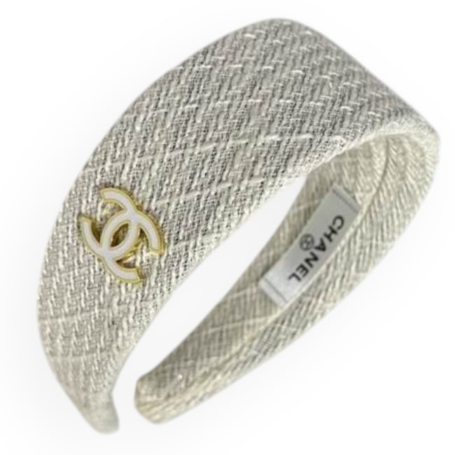 CHANEL Headband White/CC Logo Wide Beaute HB: • CHANEL • Headband • White • Side CC Logo • Style: Wide