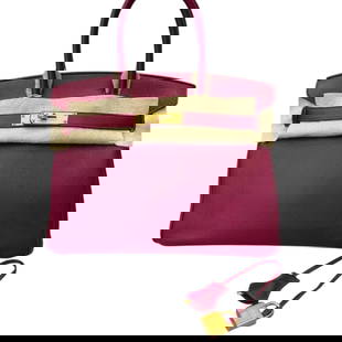 Hermes Berry/Gold Birkin Beaute Bag, Keys, & Original Box: • Hermes • Berry • Top Handle Or Shoulder Carry • Birkin Bag • Signature Front Twist Closure • Gold Tone Hardware • Zip Closure On Sides • Interior Slip Pocket