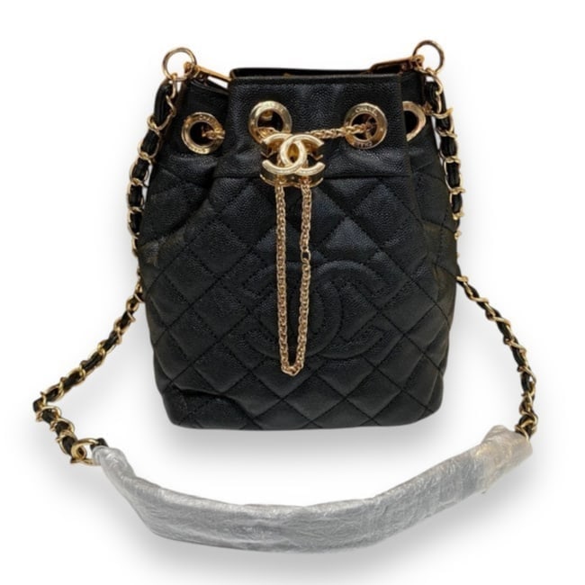 CHANEL Quilted Front Logo Drawstring Bucket Beaute Bag (1 of 10)