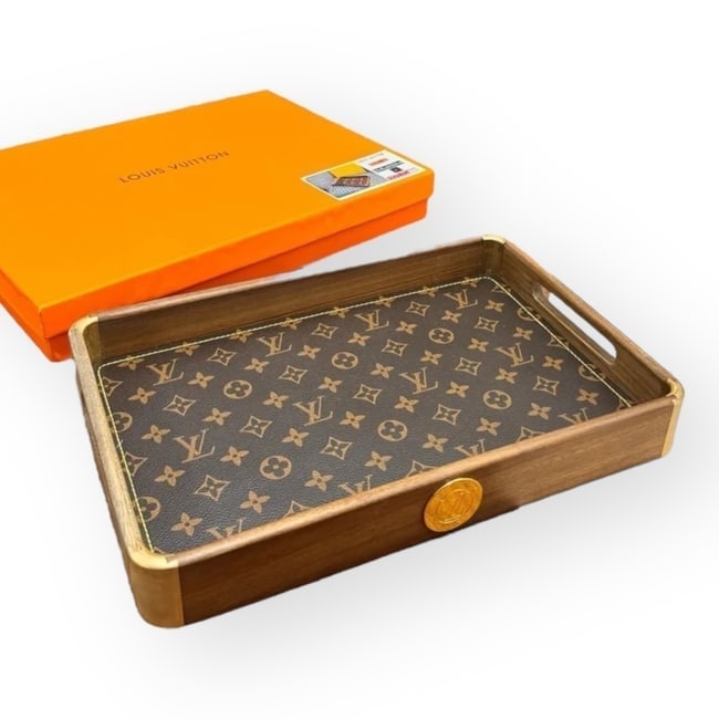 Louis Vuitton Custom Brown Monogram/Wood Serving Tray (1 of 5)