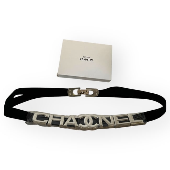 CHANEL Black/Silver Logo Beaute Belt & Original Box (1 of 5)