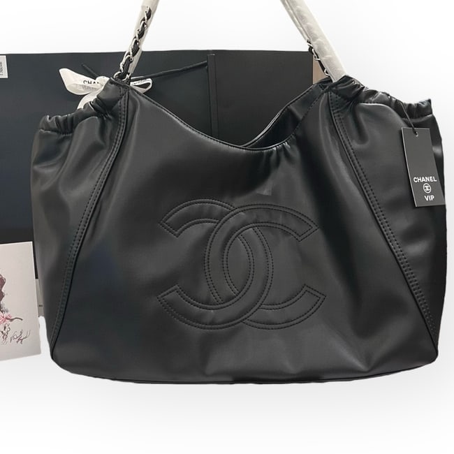 CHANEL LG Black/Silver Modern Chain Hobo Beaute Bag, Pouch, & Original Gift Bag (1 of 8)