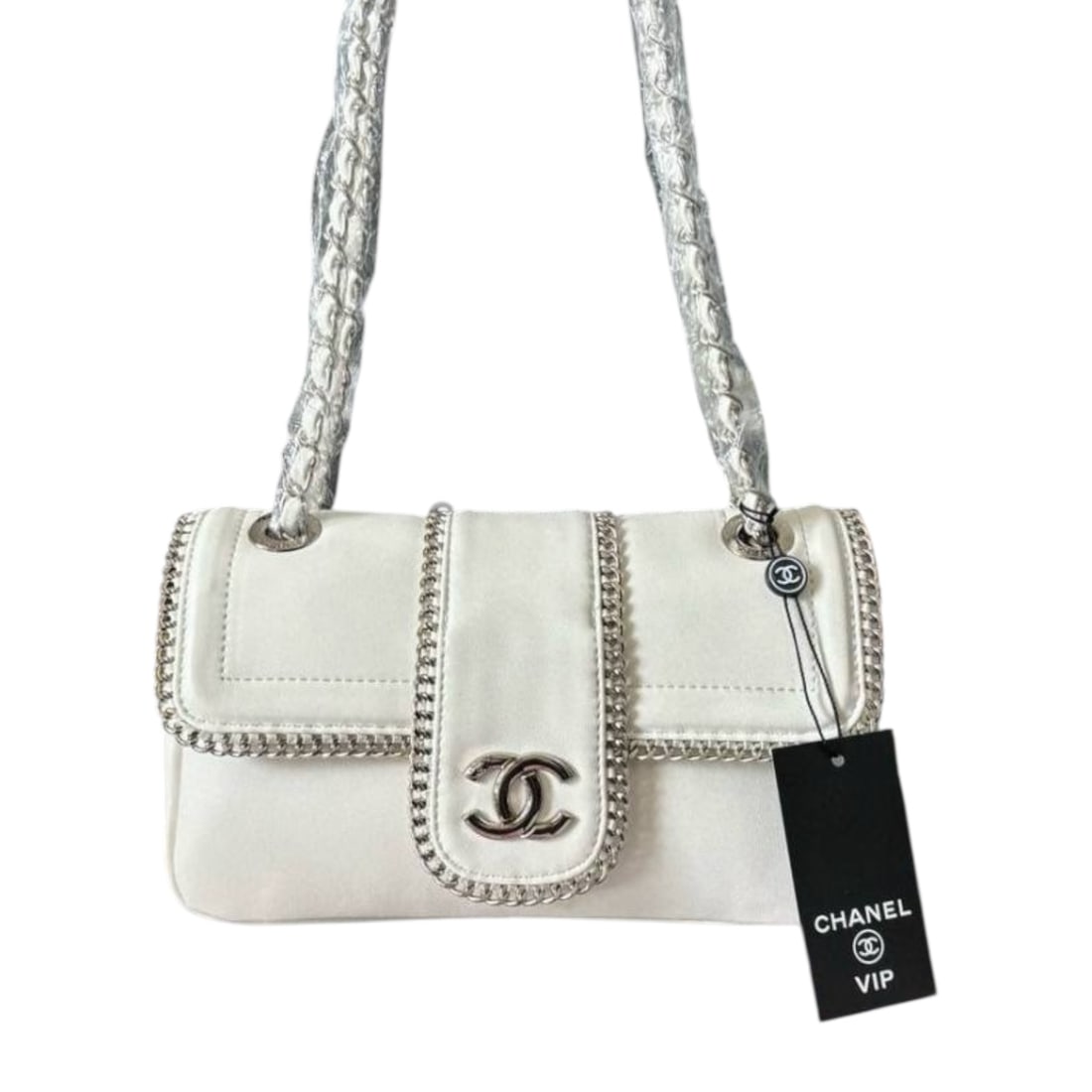 CHANEL White/Silver Madison Flap Bag & Original Box (1 of 9)
