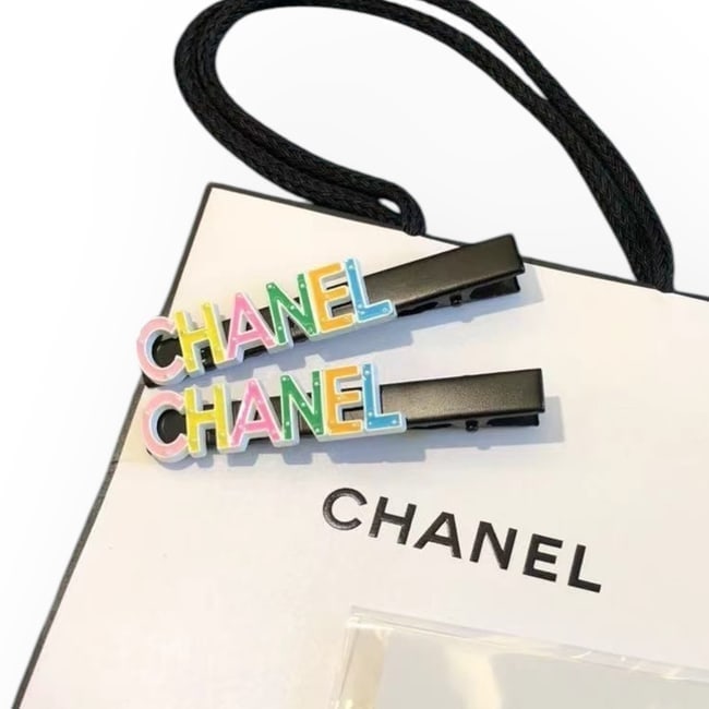 CHANEL 2Pc Black/Multi CHANEL Logo Hair Clips & Gift Bag (1 of 3)