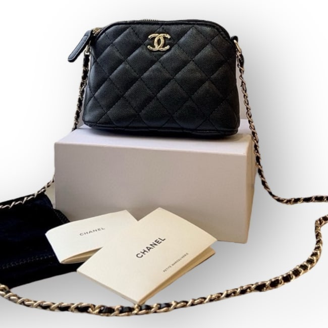 CHANEL Black Quilted Mini Beaute Clutch With Chain Bag & Box (1 of 8)