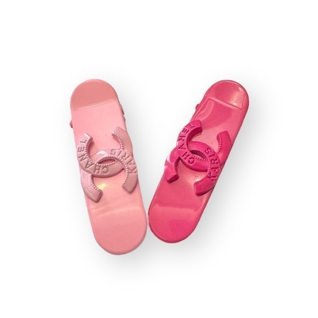 CHANEL 2Pc Hot Pink/Pink CC Long Oval Hair Clips & Gift Bag (1 of 3)