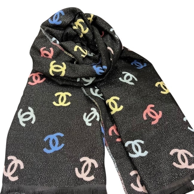 CHANEL Black & White Multicolor CC Logo Beaute Scarf & Original Box (1 of 6)