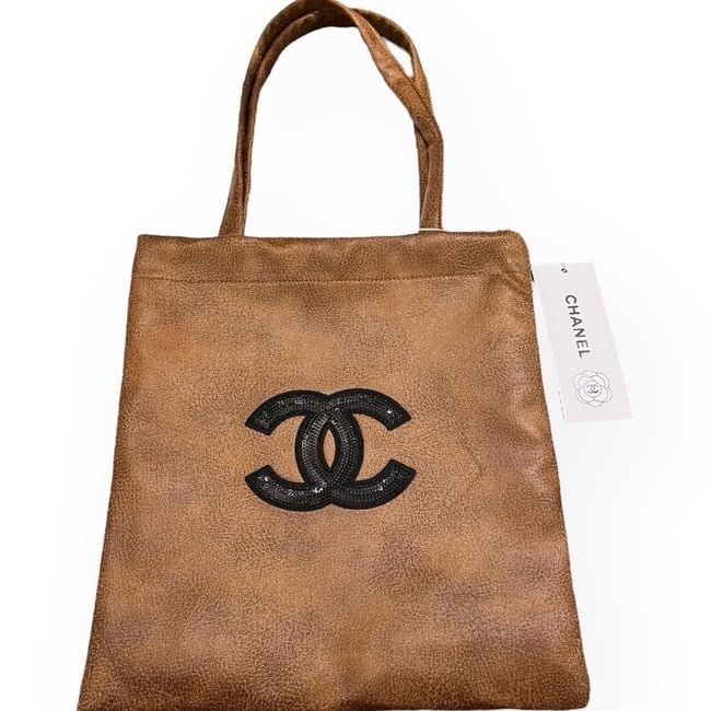 CHANEL Brown & Black Sequin CC Logo U.L Tote (1 of 6)