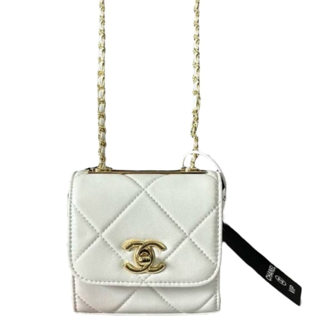 CHANEL White/Gold Quilted Mini Flap Beaute Bag & Original Box (1 of 8)