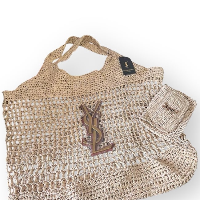 YSL (Saint Laurent) XL Woven Raffia Front Logo Beaute Bag & Original Gift Bag (1 of 9)