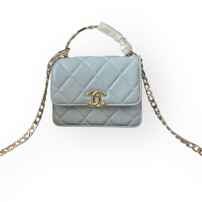 CHANEL Baby Blue Quilted Mini 2Way Carry Beaute Bag & Original Box (1 of 9)