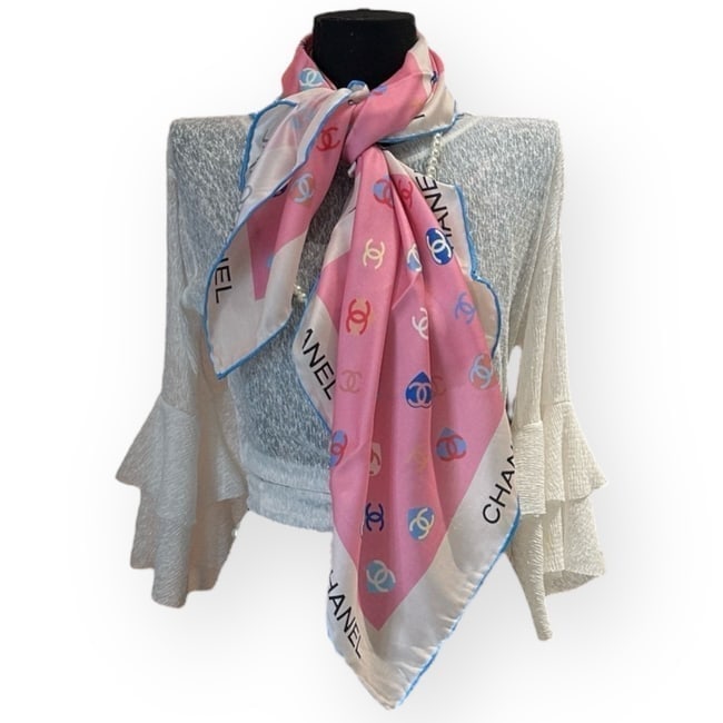 CHANEL Pink/White/Blue Silk Beaute Scarf & Original Box (1 of 8)