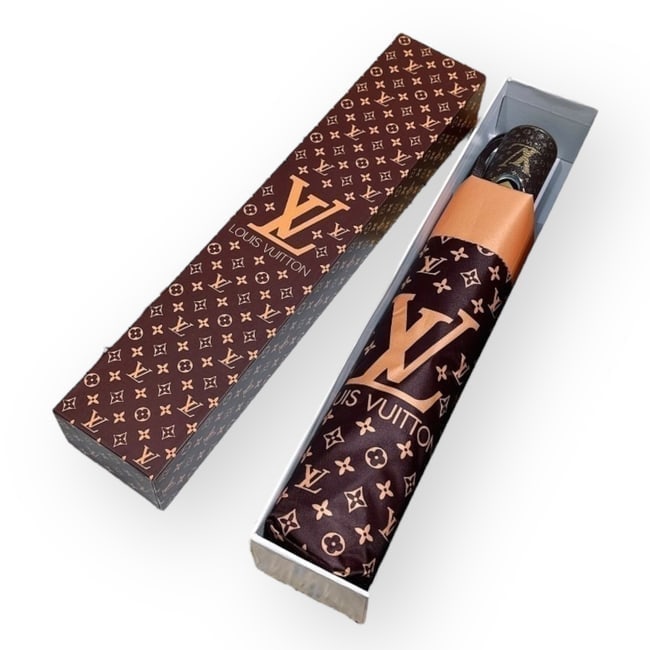Louis Vuitton Brown Mono Auto Fold Umbrella, Storage Sleeve, & Original Box (1 of 6)