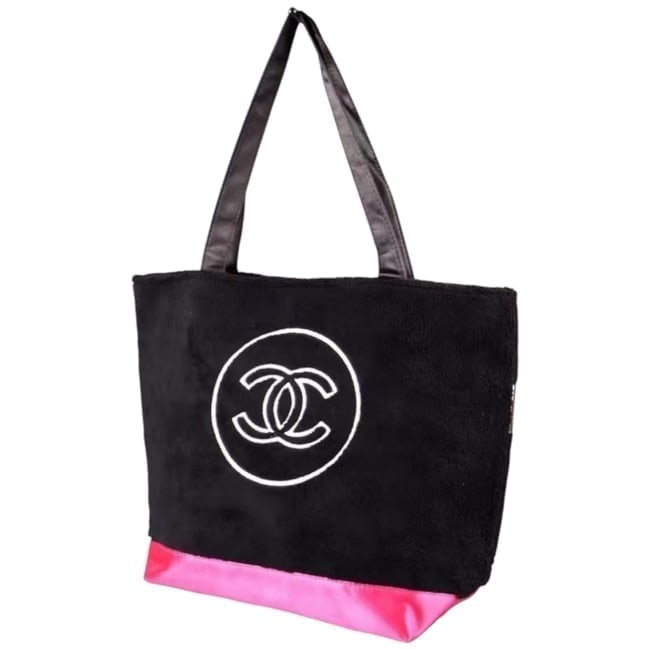 CHANEL Precision Line Black/Hot Pink Beaute Furry Front Logo Tote (1 of 5)