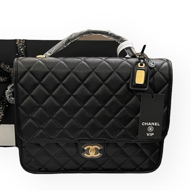 CHANEL LG Black Quilted School Memory Beaute Bag & Original Gift Bag (1 of 9)