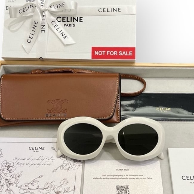 CELINE Women's White/Gold Round Retro Beaute Sunglasses & Original Box (1 of 6)