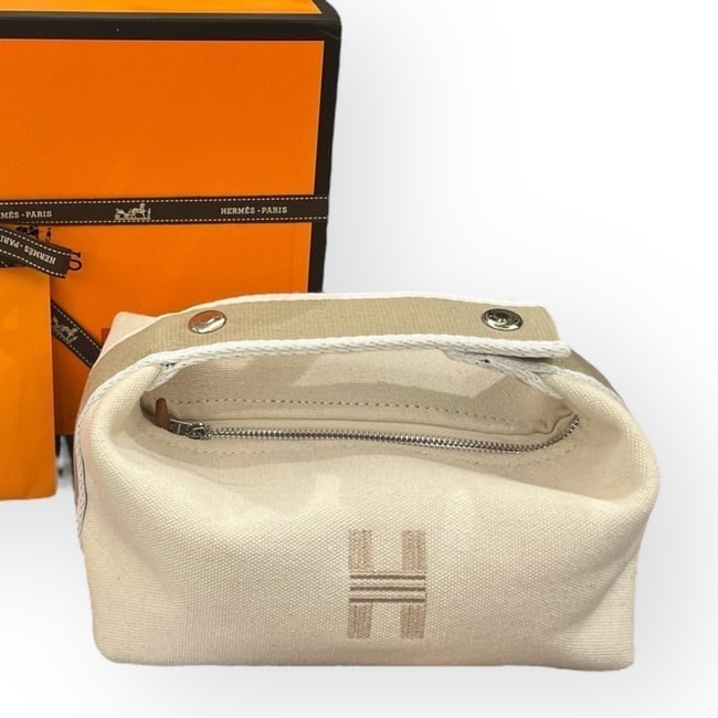 Hermes Cream/Beige Bride A Brac Toiletry Beaute Bag W/ H Logo & Original Gift Bag (1 of 8)