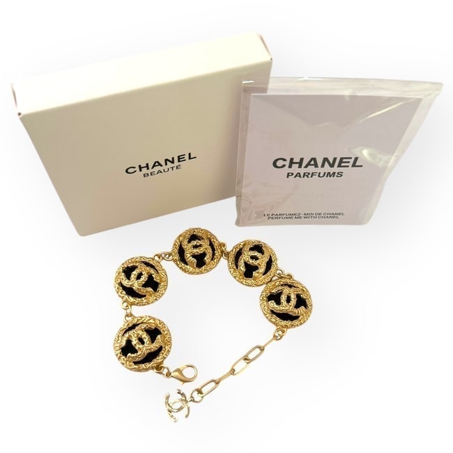 CHANEL Gold/Black Adjustable CC Logo Beaute Bracelet & Original Gift Bag (1 of 4)