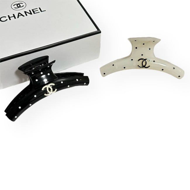 CHANEL 2Pc Set Black & White Beaute Hair Clips & Original Box (1 of 4)
