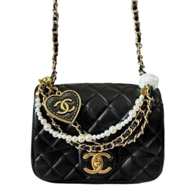 CHANEL Quilted Mini Maxi Beaute Bag w Charm/Pearl Detail & Original Box (1 of 8)