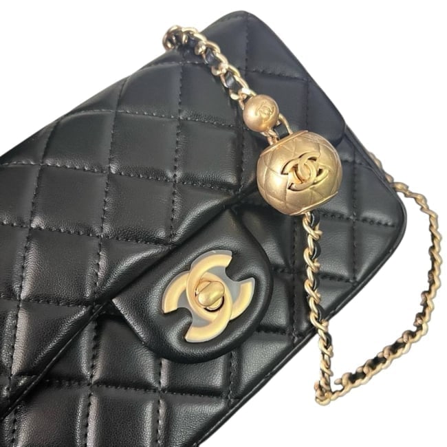 CHANEL Quilted Black Mini Flap Beaute Bag & Gold Ball Detail (1 of 8)