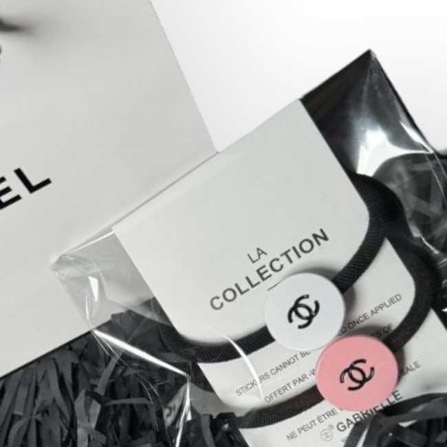 CHANEL 2Pc Pink/White Round Hair Tie Set & Original Gift Bag (1 of 2)