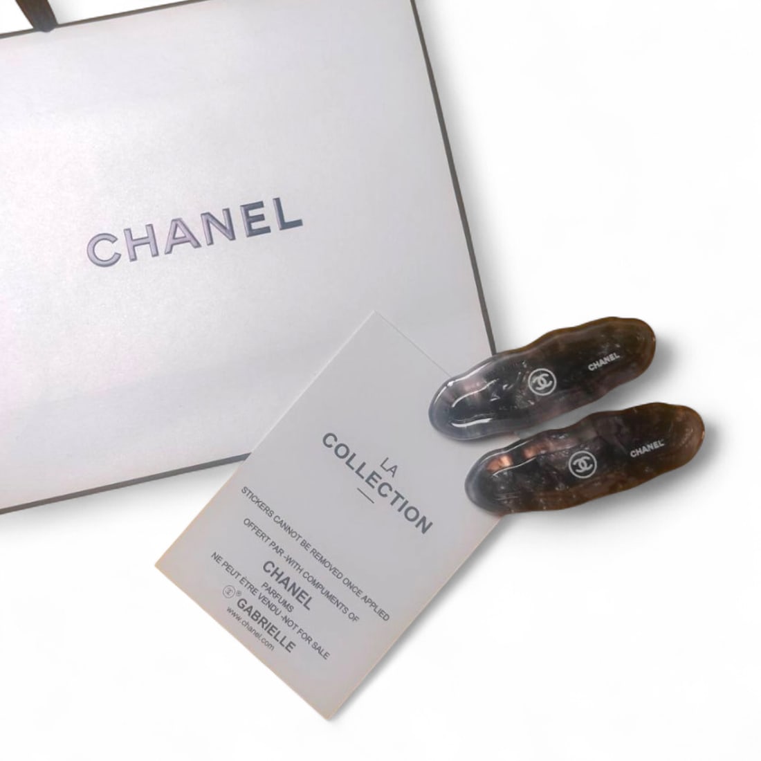 CHANEL 2Pc Black Iridescent Top Logo Beaute Hair Clips & Gift Bag (1 of 3)